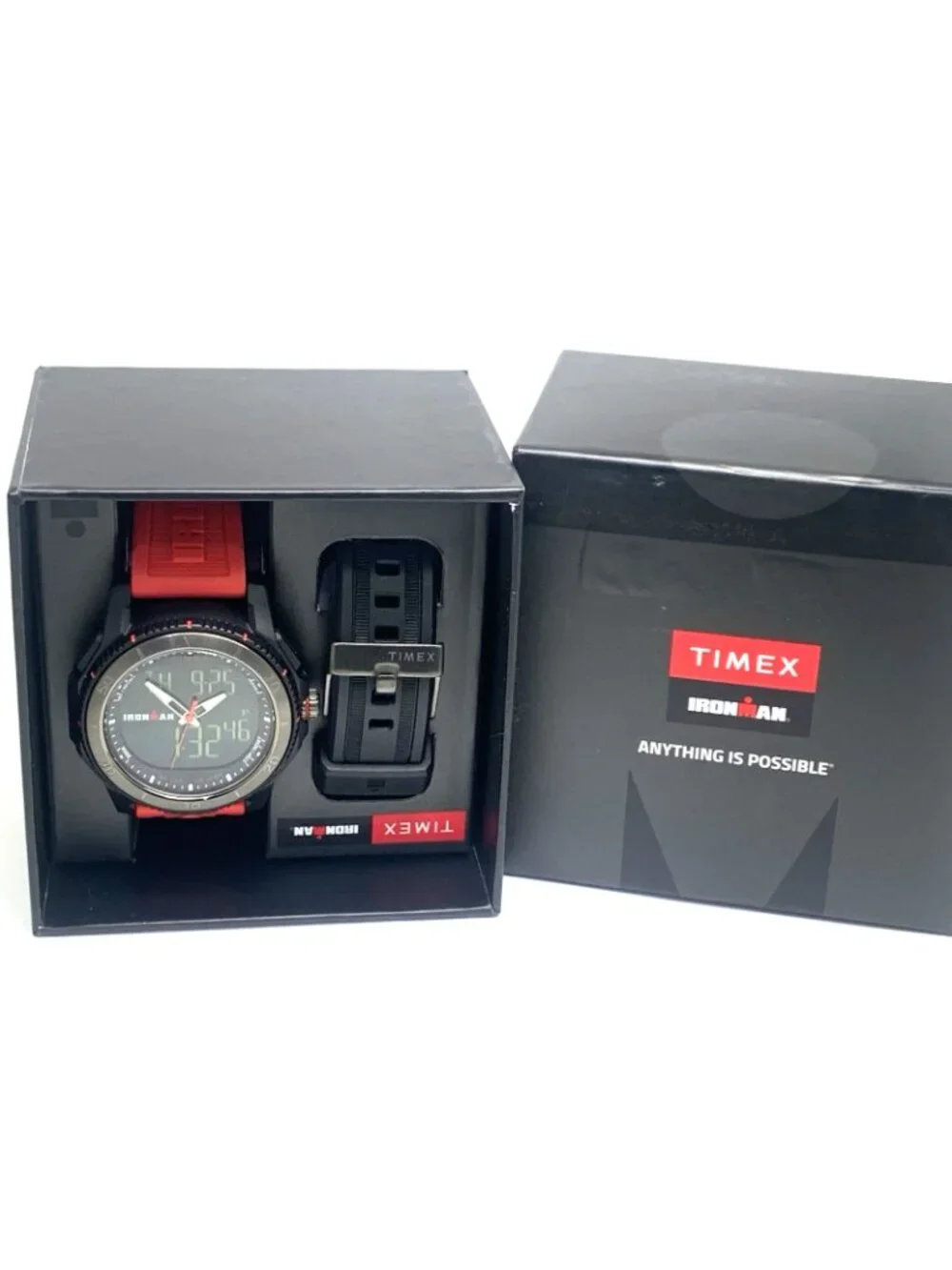 Timex Men's Watch TW5M55000 Ironman Quartz Sport Red Black Rubber Band 46mm